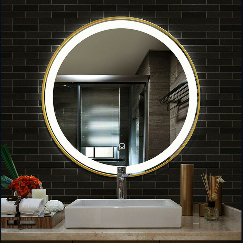 Овальное зеркало с подсветкой в ванную в интерьере - фото